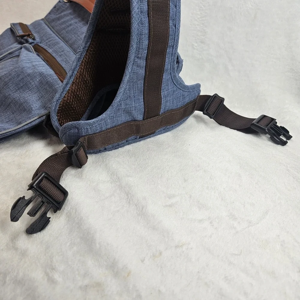 Large Dog Harness Backpack with Storage Pockets | Adjustable | Blue & Brown NEW